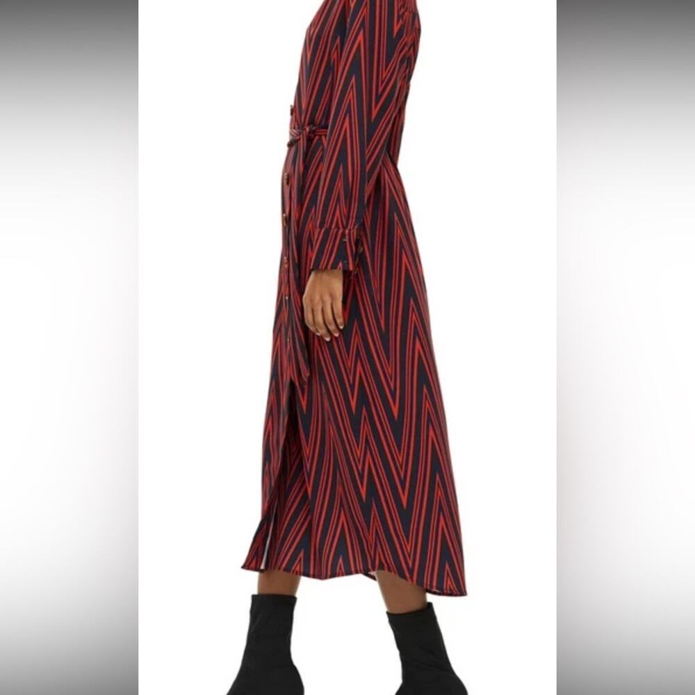 Top Shop | Blue and Red Chevron Button Front Midi Dress Size 6 - Picture 3 of 13
